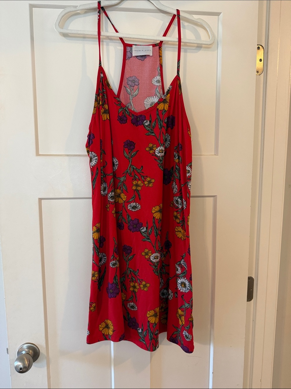 French Grey Pink Floral Slip with Red Trim